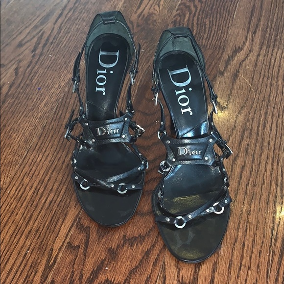 Dior | Shoes | Vintage Dior Black Logo Bondage Kitten Heels | Poshmark